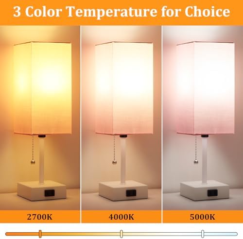15'' Table Lamp for Bedroom set of 2,3-Color Bedside Lamps with Pull Chain