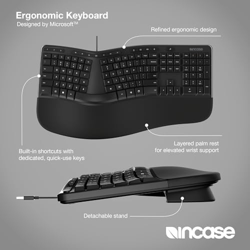 Incase Wired Ergonomic Keyboard – Designed by Microsoft – Refined Ergonomic Design, Built-in Shortcuts Keys, Layered Palm Rest for Wrist Support, Integrated Number Pad – French Canadian Layout