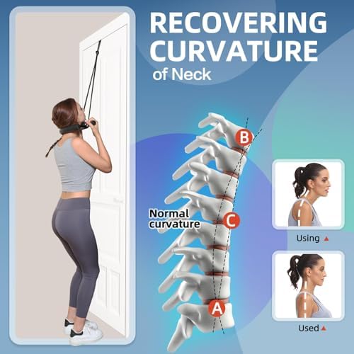 Comness Cervical Neck Traction Device for Home Use, Adjustable Neck Stretcher Strap Over Door for Pain Relief and Spinal Decompression, Restore Natural Curve of The Neck