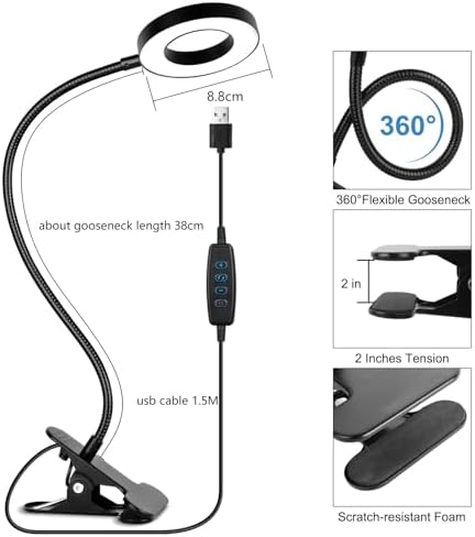 Woputne Desk Lamps Clip on Reading Light for Bed Home Office Craft (Black)