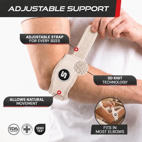 Sleeve Stars Tennis Elbow Brace for Men & Women, Fits 9"-23" (Single/Beige)