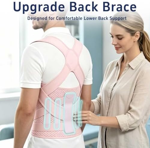 Back Brace Posture Corrector for Women and Men, Full Back Support Brace with Spine Alignment Design, Lower Back Pain Relief, Adjustable Upper Back Brace Shoulder Straightener for Hunchback Posture Pink, Small