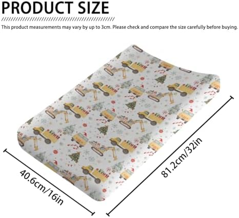 Watercolor Christmas Theme Transportation Car Construction Truck Winter Holiday Pattern Baby Changing Pad Cover, Unisex Christmas Nursery Diaper Changing Table Pad Mat Sheet for Boys Girls-16x32