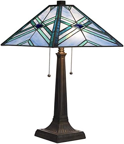 Bieye L10814 Mission Tiffany Style Stained Glass Table Lamp for Reading Working Decorating, 20" W x 22.5" H, Blue