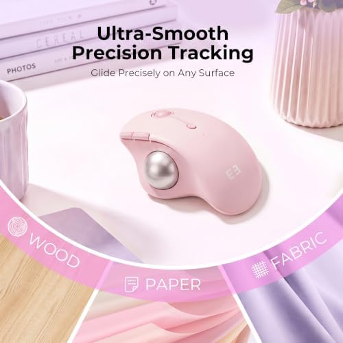 seenda Wireless Trackball Mouse, Ergonomic Bluetooth Rollerball,Rose Pink