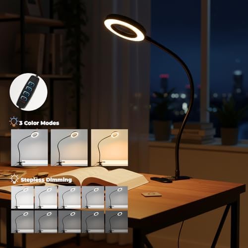 LALISU Clip on Lamp, 5X Magnifying Glass with Light LED Desk Clip Lamps