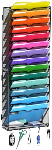 15-Tier Wall File Organizer with Hook, Hanging File Organizer Black