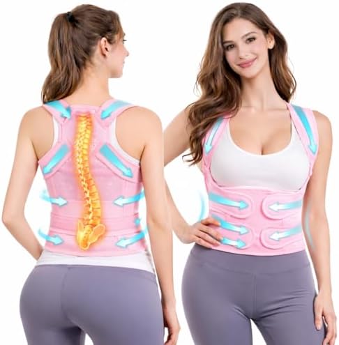 Posture Corrector for Men and Women – Dual-Zone Elastic Design with Adjustable Straps, Helps Improve Posture and Relieve Back Discomfort, Comfortable for Office Wear (Pink, Medium)