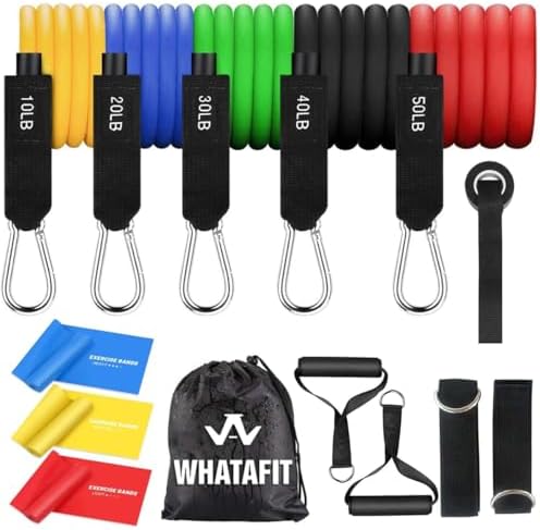 WHATAFIT Resistance Bands with Handles, 150 lb Exercise Bands Set