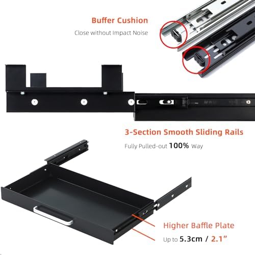 Under Desk Drawer 21" with 4 Divider Trays, Storage Drawer Organizer