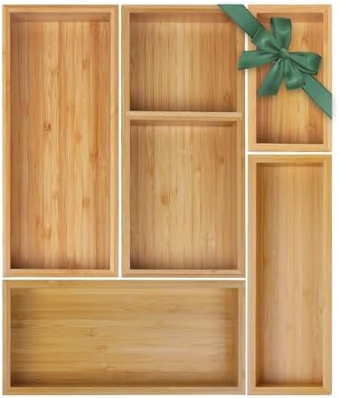 MapleGrace Bamboo Drawer Organizer Set, Individual Wood Storage Organizers