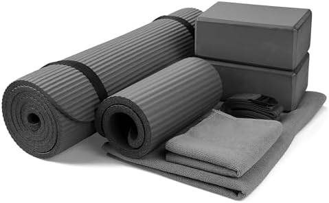 BalanceFrom 7-Piece Yoga Set with 71x24x0.5 Inches Extra Thick Mat and Carrying Sling – Includes 2 Blocks, Stretch Strap, 2 Towels, and Knee Pad for Home, Studio, and Gym Workouts