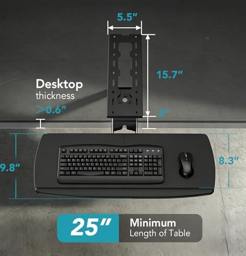 Keyboard Tray Under Desk with Storage Drawer, Height Adjustable Keyboard Tray Slide Out 360° Swivel Tilt, Ergonomic Under Desk Mount Keyboard & Mouse Holder for Gaming Home Office, Black