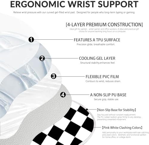 Gel Mouse Pad with Wrist Rest for Mouse Ergonomic Mouse Wrist Rest Non-Slip Silicone Checkered Plaid Black and White Mousepad with Wrist Support for Computer Desk Gaming Laptop Home Office Desk Supply