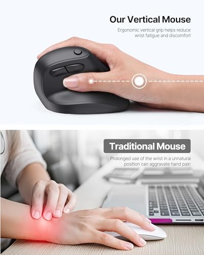 Ergonomic Mouse, USB+Bluetooth Dual Connection, Wireless Vertical Mouse for Reducing Wrist Pain, 1000/1600/2400 DPI, Ergo Mouse with Quiet Click for Windows Mac OS PC Computer Laptop, Black
