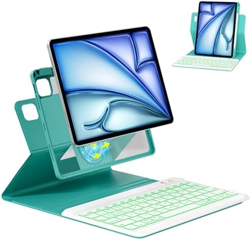 Magnetic 360° Rotatable Keyboard Case for iPad Air 13 (M2) & Pro 12.9 (6th/5th/4th/3rd Gen) - 7 Colors Backlit Detachable Wireless Folio Cover (Teal)