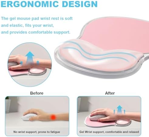 Pink Mouse Pad with Gel Wrist Rest Support, Comfortable Ergonomic Mousepad