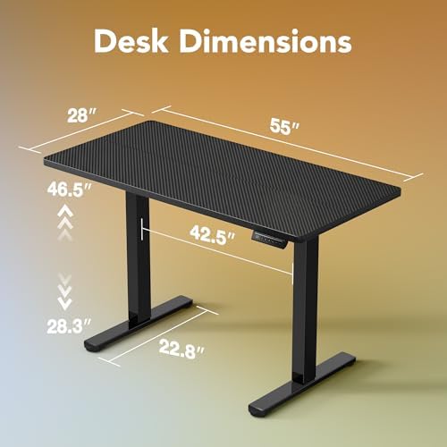 HUANUO 55x28 Inch Electric Standing Desk, Adjustable, Carbon Fiber Black