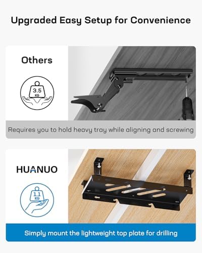HUANUO Under Desk Keyboard Tray for Flat Bottom and Cross Beam Desks