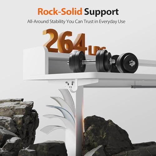 Agilestic L Shaped Standing Desk with Monitor Shelf, 63 Inch, White