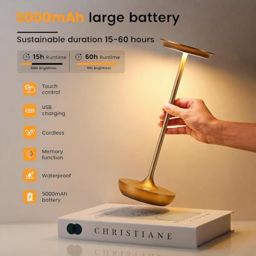 LED Rechargeable Cordless Table Lamp Battery Operated Light Bronze