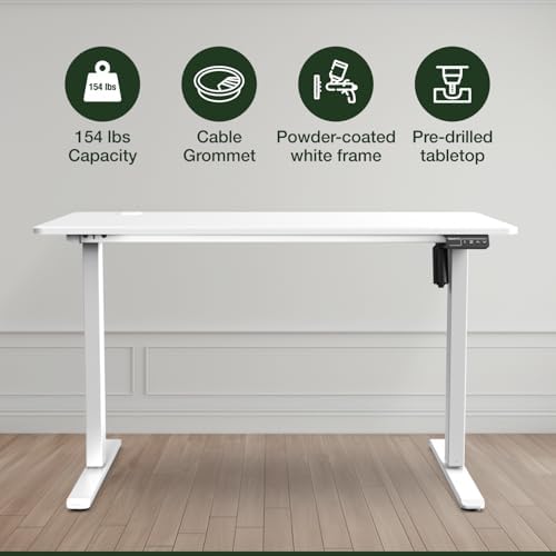 Mount-It! White Standing Desk 48x24 – Electric Height Adjustable Sit to Stand Desk with Memory Presets, Ergonomic Home Office Table, White Frame with White Splice Board Top