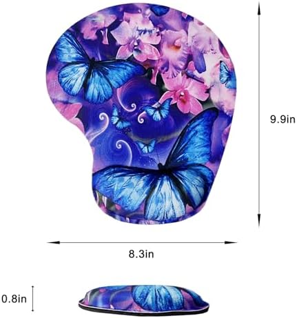 Mouse Pad with Wrist Support, Ergonomic Mouse Pads with Memory Foam Wrist Rest, Easy Typing Pain Relief, Comfortable Home Office Computer Wrist Support Pads for Working Studying, Butterfly Flowers
