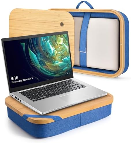 Mayjoy Bamboo Laptop Lap Desk with Storage, Removable Cover, Blue