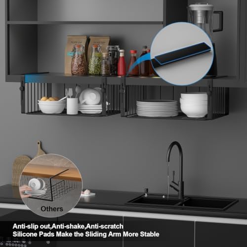 AmonHouseware 2Pack Under Shelf Basket Storage,Adjustable Hanging,Black