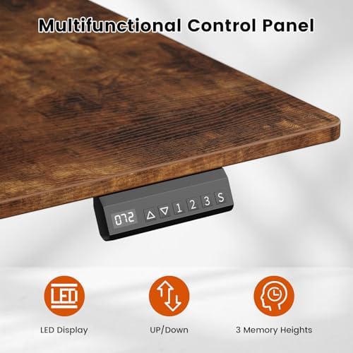 REAHOME 47 Inch Rustic Brown Height Adjustable Standing Desk with Drawers