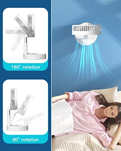 AICase Stand Fan,Folding Portable Telescopic Floor/USB Desk Fan with 7200mAh Rechargeable Battery,4 Speeds Super Quiet Adjustable Height and Head Great for Office Home Outdoor Camping-White