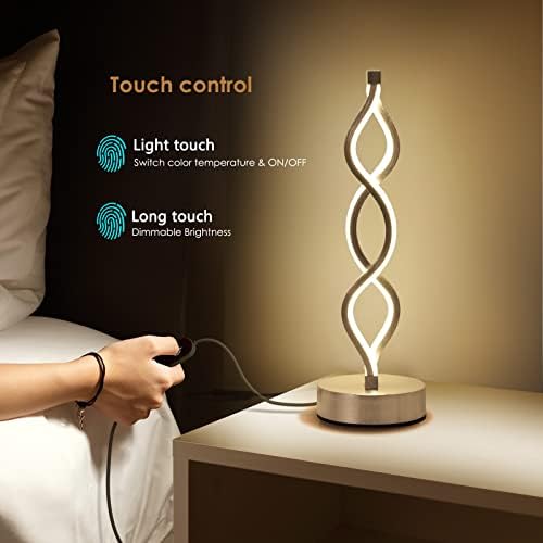 NUÜR Silver Infinity Spiral LED Table Lamp, Dimmable Bedside Lamp