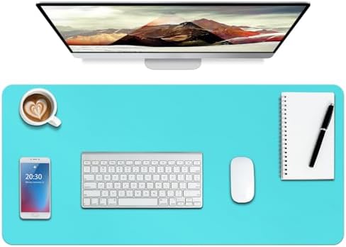 Boutilon Leather Desk Pad Protector,Laptop Desk Pad,Office Mouse Mat,Waterproof Leather Desk Blotter,Desk Writing Pad for Office and Home (M-Bright Blue,30"x14")