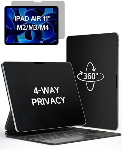 IPROKKO 360° Privacy Matte Screen Protector for iPad Air 11 inch M2/M3/M4 (2024/2025/2026 6th/7th/8th Generation),4-Way Anti Spy Glare Blue Light 11in Tablet Easy Install Screen Protector Filter [Compatible with Apple Pencil & Face ID, Case Friendly]