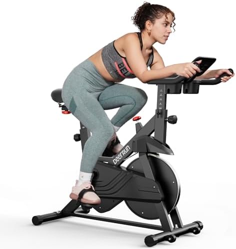 DeerRun Exercise Bike, Indoor Cycling Bike with Adjustable Magnetic Resistance, Low-Noise Belt Drive Stationary Bike for Home Cardio, 300 lb Capacity, Device Mount & LCD Monitor
