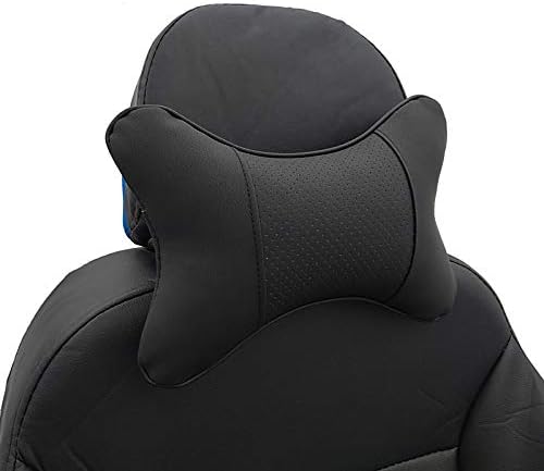 Car Neck Pillows 2pcs Pack Car Headrest Pillow Pu Leather Car Cervical Pillows for Traveling Car Pillows Filled By Fiber (Black)