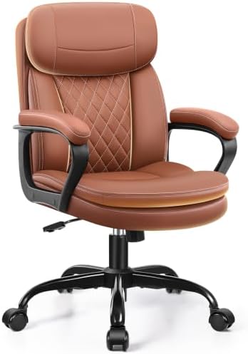 Leather Office Chair, Computer Desk Chair with Dual Back Support