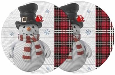 13inch Round Braided Placemats Set of 2, Washable Woven Dining Table Mats, Polypropylene Place Mats for Kitchen Table Home Decoration, Cardinal Bird Snowman Christmas