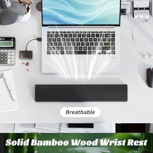 Keyboard Wrist Rest, Wooden Wrist Rest for Keyboard, 17.3-inch Length and 22mm Thickness, Bamboo Wood Palm Rest, Ergonomic Design for Mechanical Gaming Keyboard, Stain Resistant
