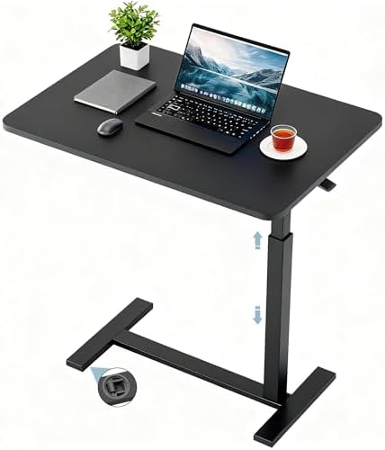 CROWNFURN Overbed Bedside Table with Hidden Casters,Adjustable Hospital & Home Use Bed Table, Rolling Laptop Table, Mobile Standing Desk,Black
