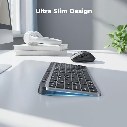 MEETION Wireless Ergonomic Keyboard and Mouse, Split Curved Bluetooth & 2.4G Keyboard Mouse Set, Cushioned Palm Rest, Full-Size, 4-Level DPI Adjustable Mouse (Black)