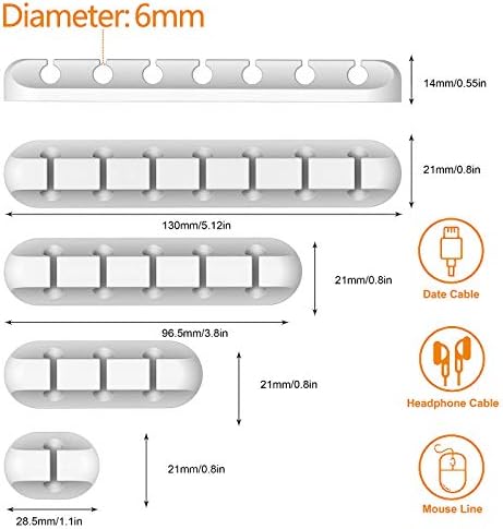 TviewSmart Cord Organizer for Desk, 5 Pack Cord Holders, Cable Clips, White