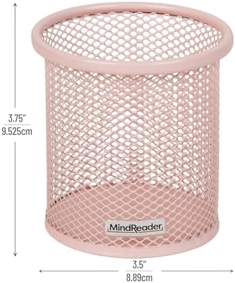 Mind Reader Pen and Accessories Holder, Desktop Organizer, Office, Metal Mesh, 3.5"L x 3.5"W x 3.75"H, Set of 3, Pink