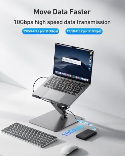 BENFEI Laptop Stand with USB C 6in1 Docking Station, HDMI 4K@60Hz,Gigabit Ethernet, 100W Power Delivery, 10Gbps 1*USB C 3.2 and 2*USB A 3.2 Compatible with MacBook Pro/Air, iPad Pro, XPS, Thinkpad