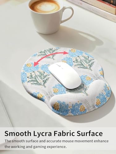 Seorsok Blue Noble Leaves & Floral Mouse Pad with Gel Wrist Support Mouse Pad,Ergonomic Aesthetic,Comfortable Mousepad for Office Game Work Computer,Pain Relief Mousepad with Non-Slip Silicone Base