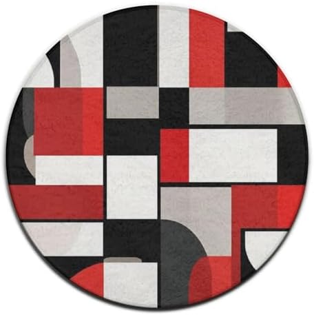 Fashion Round Area Rug Large Non Slip Carpet, Red Black Grey White Art Unisex Home Decor Mat