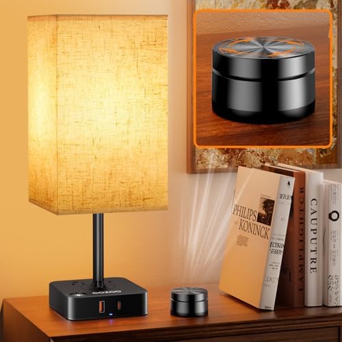 Bedroom Nightstand Lamp with Charger, Touch Table Lamps with Remote Control