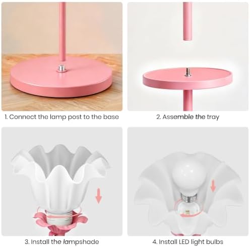 Pink Flower Floor Lamp with Table, Adjustable Floral Standing Lamp for Girl