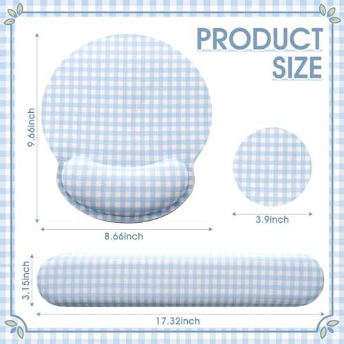 Tellegloww 3 Pcs Wrist Rest Set for Mouse Pad Keyboard, Blue