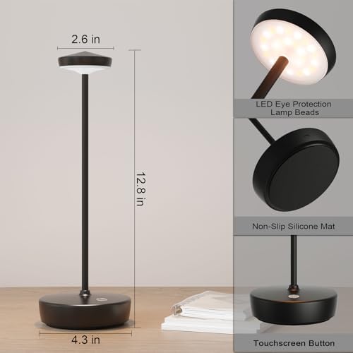 Rechargeable LED Cordless Table Lamp, Touch-Activated